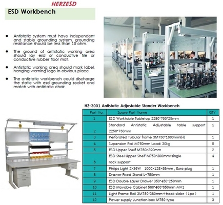 Op maat gemaakte ESD-werktafel Verstelbare zware antistatische laboratoriumwerkbank