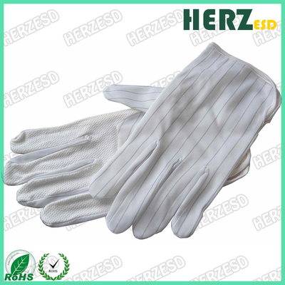 De witte Gestreepte ESD Hand Gloves 100%-Polyester met Geleidende Koolstoflijn Elke 10mm