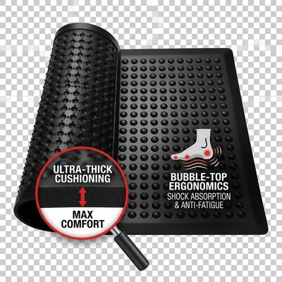 ESD Anti-vermoeidheidsrubberen mat met bubbeltop, zwart, statisch-dissipatieve vloermat voor elektronica-assemblagewerkstations