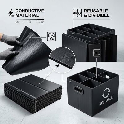 ESD Herbruikbare PP Golfkarton Doos Geleidend Plastic Holle Plaat Container Voor PCB Component Opslag Transport