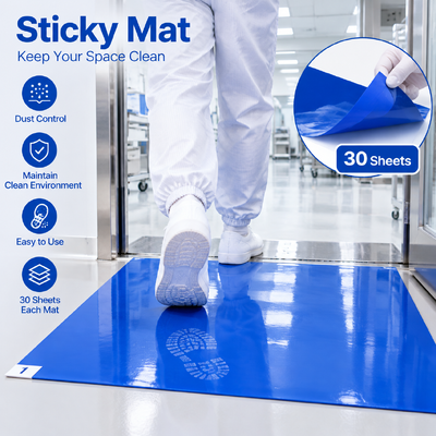 Blauwe Tacky Mat Cleanroom Plakkerige Mat | Wegwerp Plakkerige Vloermat voor Stofbeheersing