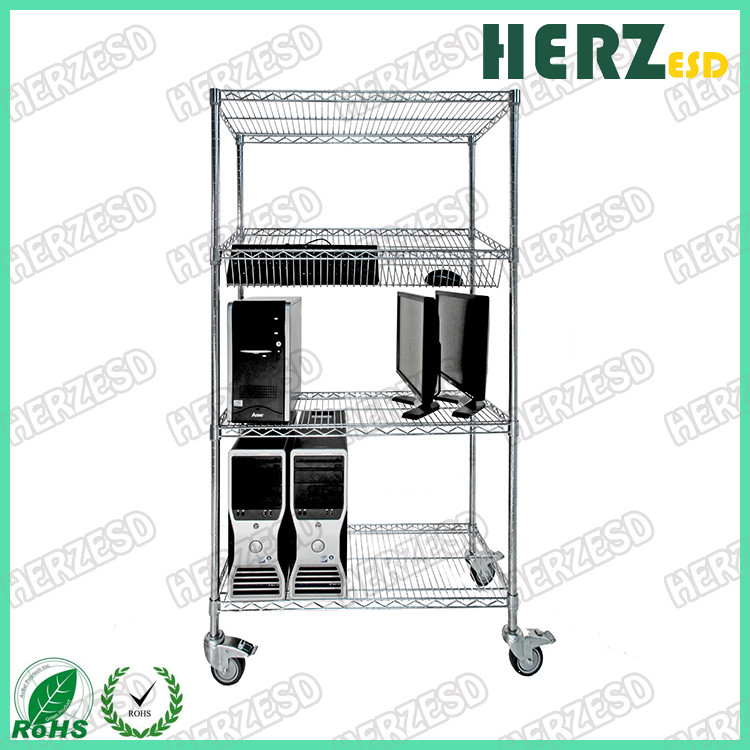 Carbon Steel ESD SMT SMD PCB Reel Storage Trolley Metalen plank Chroomdraad Plank Trolley Cart