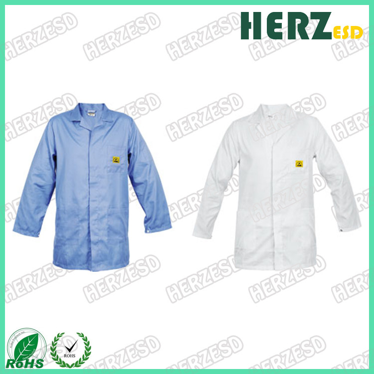 Antistatisch schoonruimte Lab Coat Wit of blauw Wasbaar ESD Smock Kleding Polyester voor laboratorium of schoonruimte Kleding