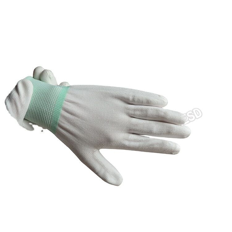 ESD Geleidende Handschoenen Polyester Antistatische Werkhandschoen Antislip Carbon PU Tip Palm Fit